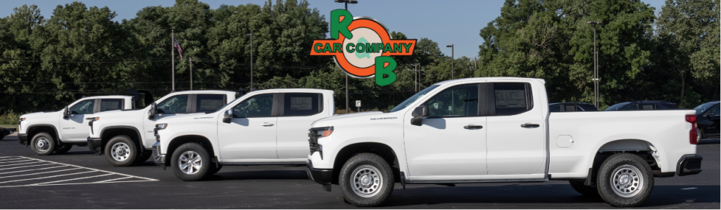 R&B Car Company Warsaw showcasing their lineup of used trucks for sale.