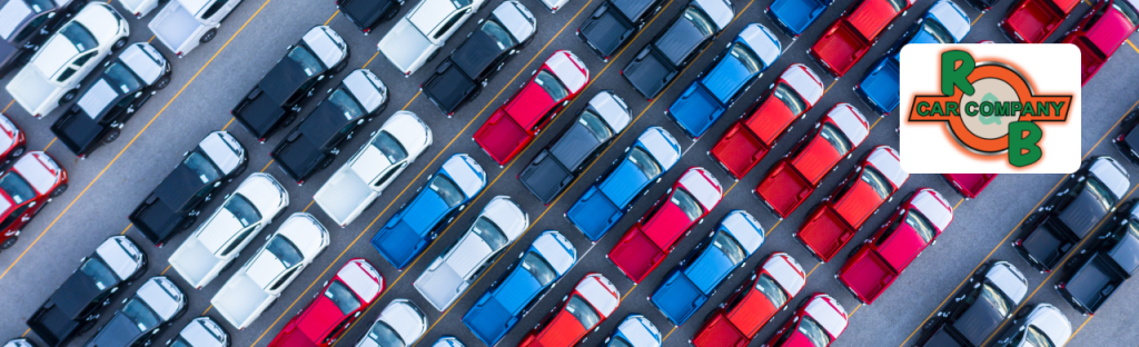 Affordable used pickup trucks lined up at R&B Car Company in Warsaw, Indiana.