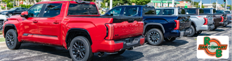 Front lot at R&B Car Company Warsaw featuring a lineup of used Toyota SUVs and trucks ready for test drives.